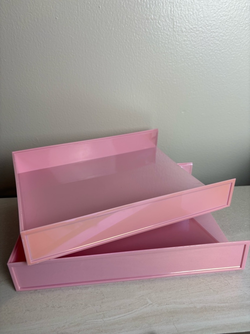 Pink iridescent stackable paper organizer-New